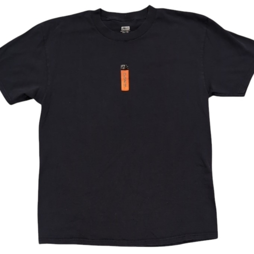 Obey Men's Dark Navy Blue Tee with Orange Tag Size Medium